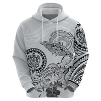 Polynesian Manta Ray Hoodie Gray Floral Turtle Tattoo - Polynesian Pride