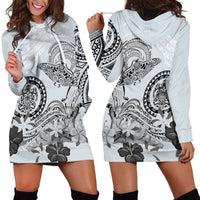 Polynesian Manta Ray Hoodie Dress Gray Floral Turtle Tattoo - Polynesian Pride