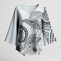 Polynesian Manta Ray Kimono Sleeve Blouse Gray Floral Turtle Tattoo LT9 Female Gray - Polynesian Pride