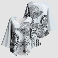 Polynesian Manta Ray Kimono Sleeve Blouse Gray Floral Turtle Tattoo LT9 - Polynesian Pride