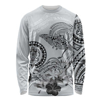 Polynesian Manta Ray Long Sleeve Shirt Gray Floral Turtle Tattoo LT9 Unisex Gray - Polynesian Pride