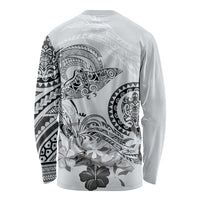 Polynesian Manta Ray Long Sleeve Shirt Gray Floral Turtle Tattoo LT9 - Polynesian Pride