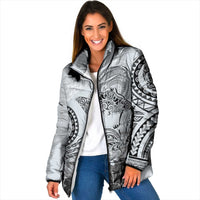 Polynesian Manta Ray Padded Jacket Gray Floral Turtle Tattoo LT9 Women Gray - Polynesian Pride