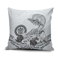 Polynesian Manta Ray Pillow Cover Gray Floral Turtle Tattoo - Polynesian Pride