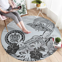 Polynesian Manta Ray Round Carpet Gray Floral Turtle Tattoo - Polynesian Pride