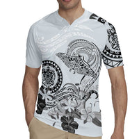 Polynesian Manta Ray Rugby Jersey Gray Floral Turtle Tattoo LT9 - Polynesian Pride