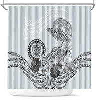Polynesian Manta Ray Shower Curtain Gray Floral Turtle Tattoo - Polynesian Pride