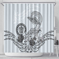 Polynesian Manta Ray Shower Curtain Gray Floral Turtle Tattoo - Polynesian Pride