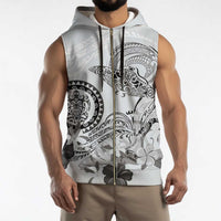Polynesian Manta Ray Sleeveless Zip Hoodie Gray Floral Turtle Tattoo - Polynesian Pride