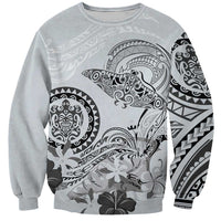 Polynesian Manta Ray Sweatshirt Gray Floral Turtle Tattoo LT9 Unisex Gray - Polynesian Pride