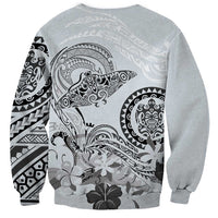 Polynesian Manta Ray Sweatshirt Gray Floral Turtle Tattoo LT9 - Polynesian Pride