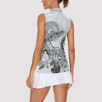 Polynesian Manta Ray Women Sleeveless Polo Shirt Gray Floral Turtle Tattoo LT9 - Polynesian Pride
