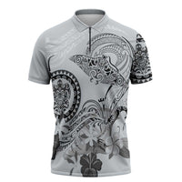 Polynesian Manta Ray Zipper Polo Shirt Gray Floral Turtle Tattoo LT9 Gray - Polynesian Pride
