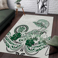 Polynesian Manta Ray Area Rug Green Floral Turtle Tattoo - Polynesian Pride