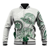 Polynesian Manta Ray Baseball Jacket Green Floral Turtle Tattoo LT9 Unisex Green - Polynesian Pride