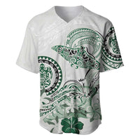 Polynesian Manta Ray Baseball Jersey Green Floral Turtle Tattoo - Polynesian Pride