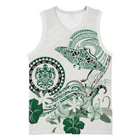 Polynesian Manta Ray Basketball Jersey Green Floral Turtle Tattoo LT9 Unisex Green - Polynesian Pride