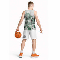 Polynesian Manta Ray Basketball Jersey Green Floral Turtle Tattoo LT9 - Polynesian Pride