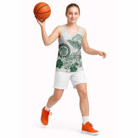 Polynesian Manta Ray Basketball Jersey Green Floral Turtle Tattoo LT9 - Polynesian Pride