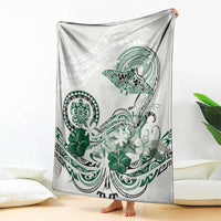 Polynesian Manta Ray Blanket Green Floral Turtle Tattoo - Polynesian Pride