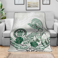 Polynesian Manta Ray Blanket Green Floral Turtle Tattoo - Polynesian Pride