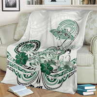 Polynesian Manta Ray Blanket Green Floral Turtle Tattoo - Polynesian Pride