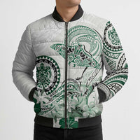 Polynesian Manta Ray Bomber Puffer Jacket Green Floral Turtle Tattoo LT9 - Polynesian Pride
