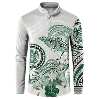 Polynesian Manta Ray Button Sweatshirt Green Floral Turtle Tattoo LT9 Green - Polynesian Pride