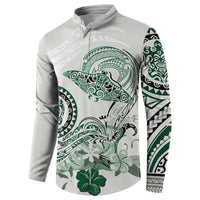 Polynesian Manta Ray Button Sweatshirt Green Floral Turtle Tattoo LT9 - Polynesian Pride