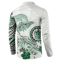 Polynesian Manta Ray Button Sweatshirt Green Floral Turtle Tattoo LT9 - Polynesian Pride