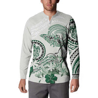 Polynesian Manta Ray Button Sweatshirt Green Floral Turtle Tattoo LT9 - Polynesian Pride