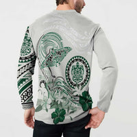 Polynesian Manta Ray Button Sweatshirt Green Floral Turtle Tattoo LT9 - Polynesian Pride