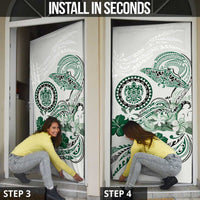 Polynesian Manta Ray Door Cover Green Floral Turtle Tattoo - Polynesian Pride