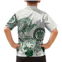 Polynesian Manta Ray Family Matching Mermaid Dress and Hawaiian Shirt Green Floral Turtle Tattoo - Polynesian Pride