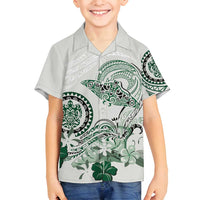 Polynesian Manta Ray Family Matching Puletasi and Hawaiian Shirt Green Floral Turtle Tattoo - Polynesian Pride