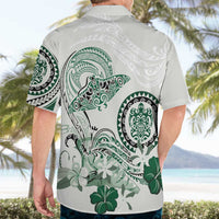 Polynesian Manta Ray Hawaiian Shirt Green Floral Turtle Tattoo - Polynesian Pride