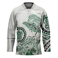 Polynesian Manta Ray Hockey Jersey Green Floral Turtle Tattoo LT9 Unisex Green - Polynesian Pride
