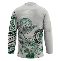 Polynesian Manta Ray Hockey Jersey Green Floral Turtle Tattoo LT9 - Polynesian Pride