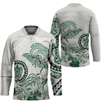 Polynesian Manta Ray Hockey Jersey Green Floral Turtle Tattoo LT9 - Polynesian Pride