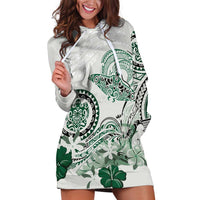 Polynesian Manta Ray Hoodie Dress Green Floral Turtle Tattoo - Polynesian Pride