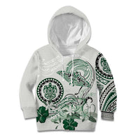 Polynesian Manta Ray Kid Hoodie Green Floral Turtle Tattoo - Polynesian Pride