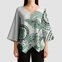 Polynesian Manta Ray Kimono Sleeve Blouse Green Floral Turtle Tattoo LT9 - Polynesian Pride