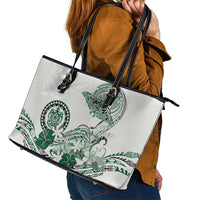 Polynesian Manta Ray Leather Tote Bag Green Floral Turtle Tattoo - Polynesian Pride