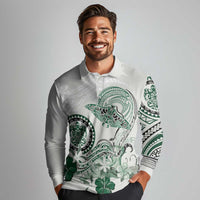 Polynesian Manta Ray Long Sleeve Polo Shirt Green Floral Turtle Tattoo LT9 - Polynesian Pride