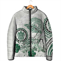Polynesian Manta Ray Padded Jacket Green Floral Turtle Tattoo LT9 - Polynesian Pride