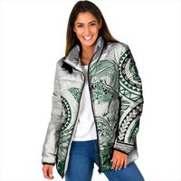 Polynesian Manta Ray Padded Jacket Green Floral Turtle Tattoo LT9 Women Green - Polynesian Pride