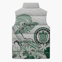 Polynesian Manta Ray Sleeveless Puffer Jacket Green Floral Turtle Tattoo LT9 - Polynesian Pride
