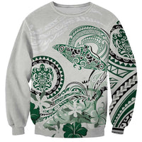 Polynesian Manta Ray Sweatshirt Green Floral Turtle Tattoo LT9 Unisex Green - Polynesian Pride