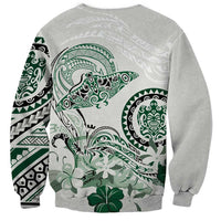 Polynesian Manta Ray Sweatshirt Green Floral Turtle Tattoo LT9 - Polynesian Pride