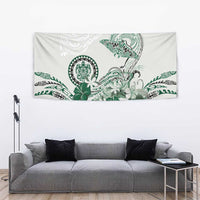 Polynesian Manta Ray Tapestry Green Floral Turtle Tattoo - Polynesian Pride